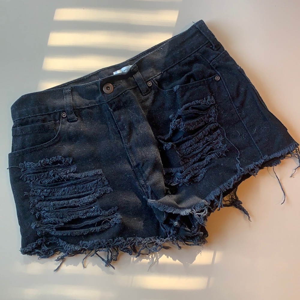 Black denim cut off shorts
